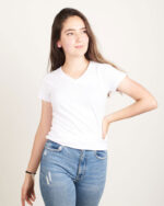 Camiseta Cuello V Poliéster Piel de Durazno Mujer PROMO