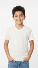 Camiseta Cuello V Poliéster Piel de Durazno Niño PROMO