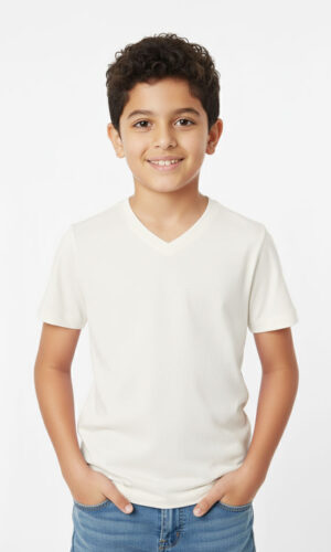Camiseta Cuello V Poliéster Piel de Durazno Niño PROMO